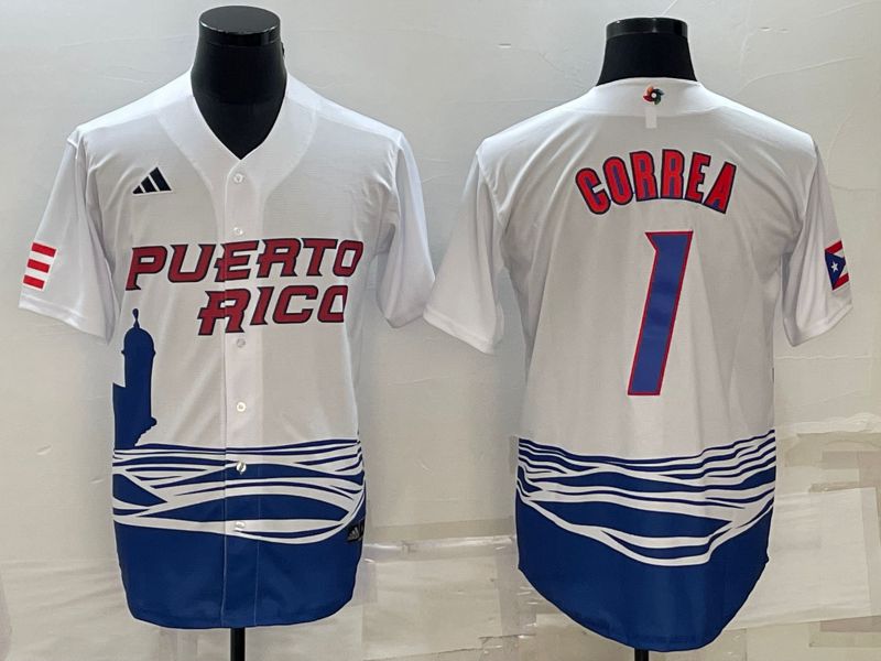 Men 2023 World Cub #1 Correa White MLB Jersey6